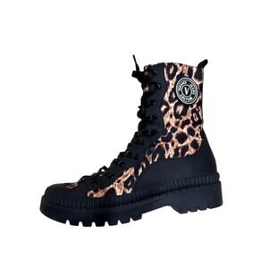 Versace Jeans Couture Black & Beige Leopard Magnetar Boots  39/8.5us
